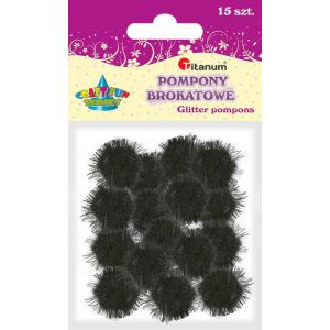 Pompony brokatowe Titanum 1.8cm Czarne, 15szt